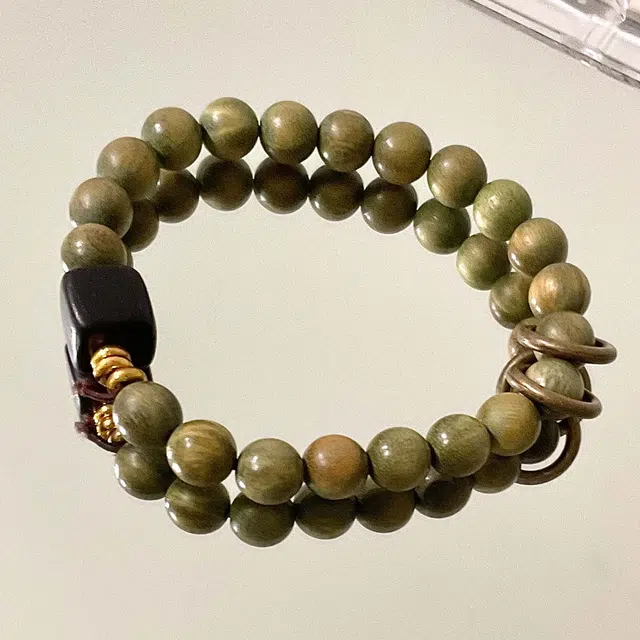 鶄鲤 老料复古檀木寓意佩戴檀香盘玩念珠文玩手珠串精美方块 绿檀 手串 男女同款情侣款