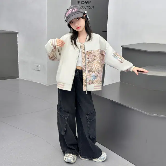 棉基因夹克外套 舒适亲肤拉链百搭 杏色 儿童款