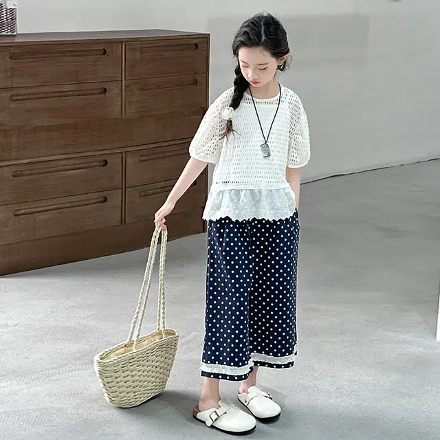 棉基因休闲运动套装 波点简约百搭 白色三件套 儿童款