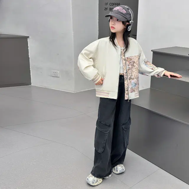 棉基因夹克外套 舒适亲肤拉链百搭 杏色 儿童款