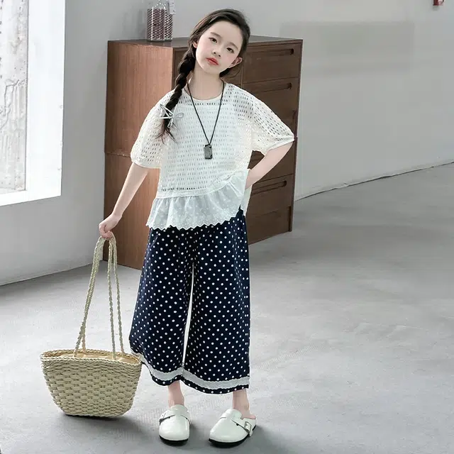 棉基因休闲运动套装 波点简约百搭 白色三件套 儿童款