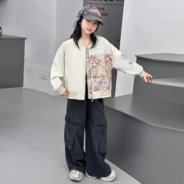 棉基因夹克外套 舒适亲肤拉链百搭 杏色 儿童款