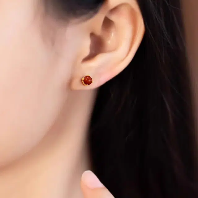 建禄 新中式南红个性圆珠 玛瑙 耳钉 女款