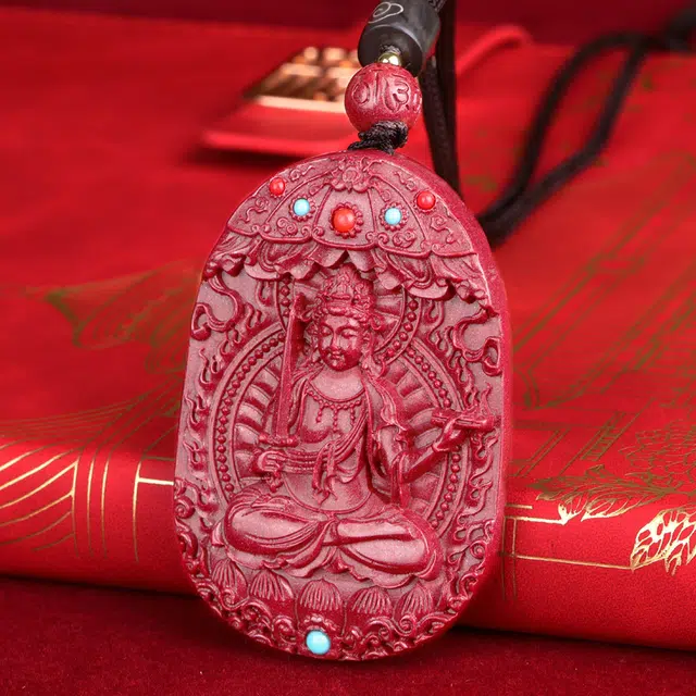 妍韵珠宝 十二生肖守护神 属兔 文殊菩萨高含量紫金砂 再造辰砂朱砂 玉石吊坠 男女同款情侣款 龙年本命年
