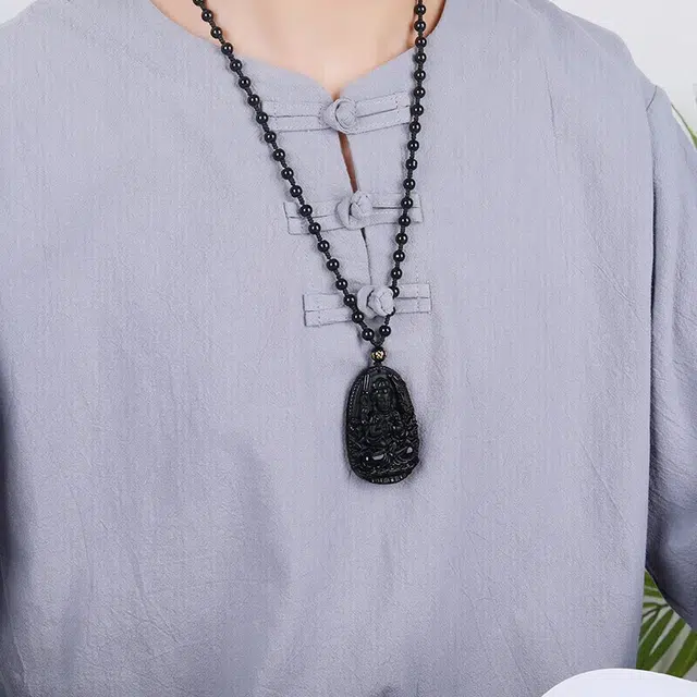 妍韵珠宝 千手观音菩萨 属鼠十二生肖守护神平安护身符挂件 黑曜石 吊坠 男女同款情侣款