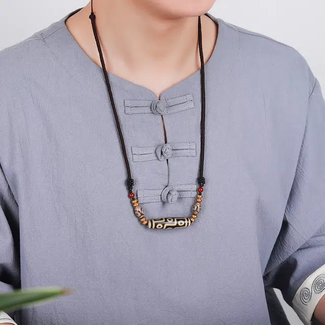 妍韵珠宝 黄九眼老天珠转运护身 玛瑙 吊坠 男女同款情侣款 龙年本命年