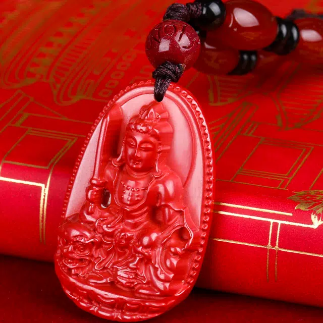 豆蔻时光 新中式本命年帝王砂本命佛八大本命佛十二生肖守护神兔 文殊菩萨 再造辰砂朱砂 玉石吊坠 男女同款情侣款