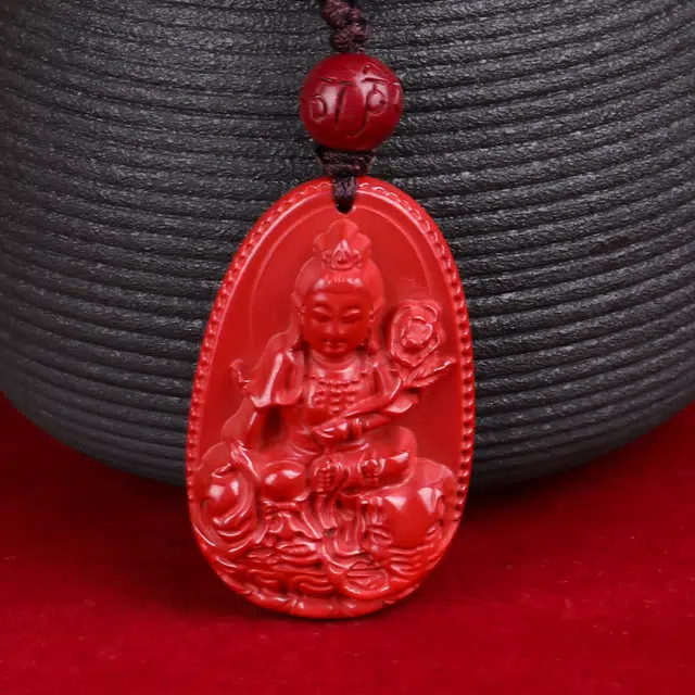豆蔻时光 新中式本命年帝王砂本命佛八大本命佛十二生肖守护神 生肖龙蛇—普贤菩萨 再造辰砂朱砂 玉石吊坠 男女同款情侣款