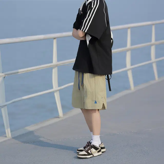 港仔文艺男 刺绣解构日系沙滩户外速干运动五分凉感休闲短裤 男女同款