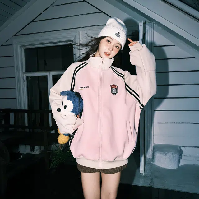 费尔岛上的猫 美式复古高级感拼接刺绣棒球服夹克 男女同款