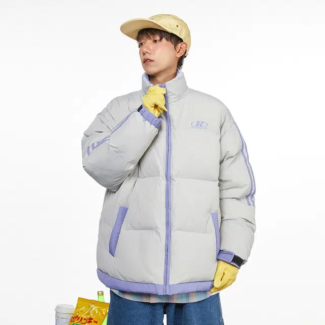 港仔文艺男 条纹撞色学院风立领棉服冬季宽松加厚保暖面包服外套 男女同款
