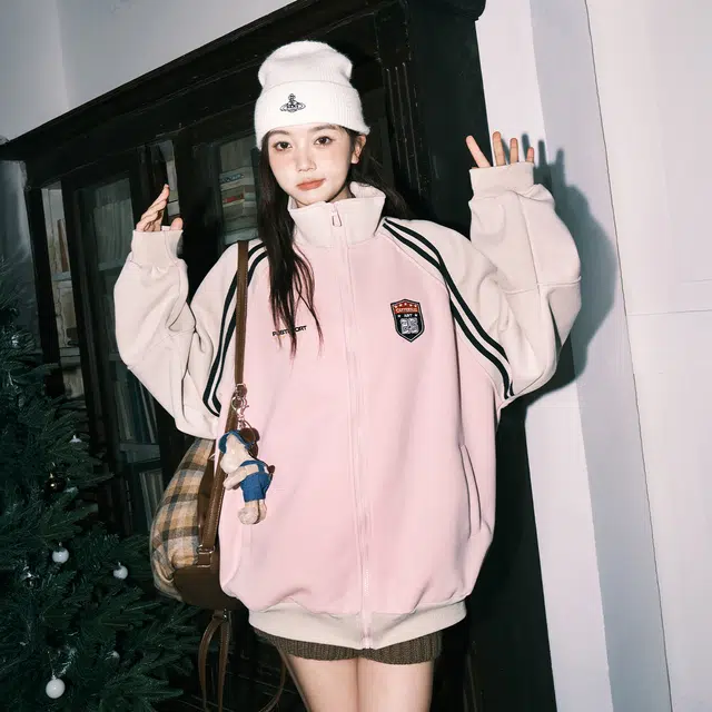 费尔岛上的猫 美式复古高级感拼接刺绣棒球服夹克 男女同款