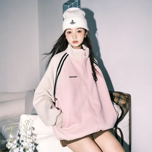 费尔岛上的猫 美式复古高级感拼接刺绣棒球服夹克 男女同款