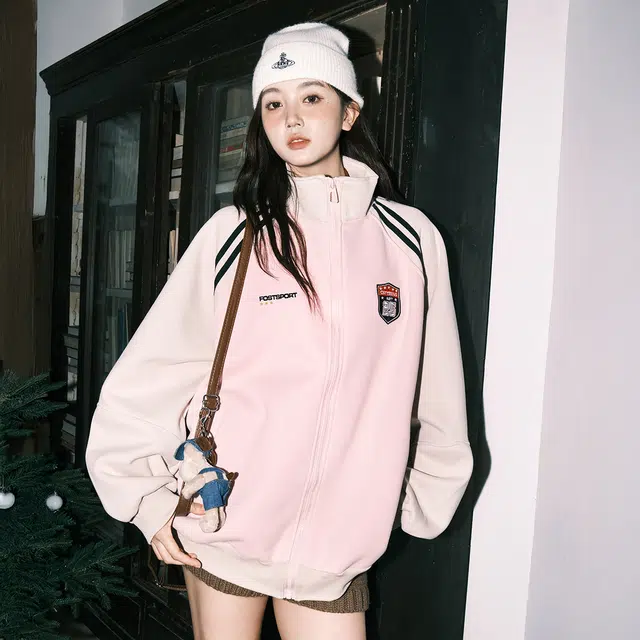 费尔岛上的猫 美式复古高级感拼接刺绣棒球服夹克 男女同款