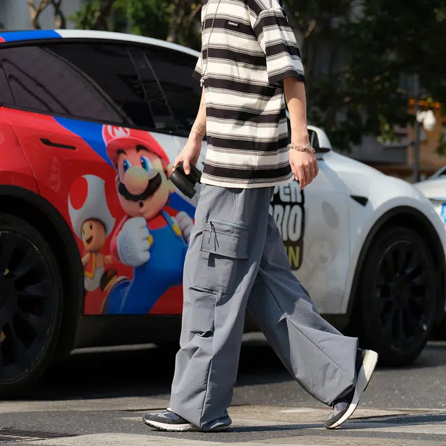 港仔文艺男 褶皱拼接解构拉链口袋可调节裤腿设计感户外运动工装裤日系百搭宽松休闲裤 男女同款