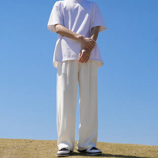 港仔文艺男 日系纯色冰丝直筒垂感速干薄款阔腿裤凉感透气宽松休闲裤 男女同款