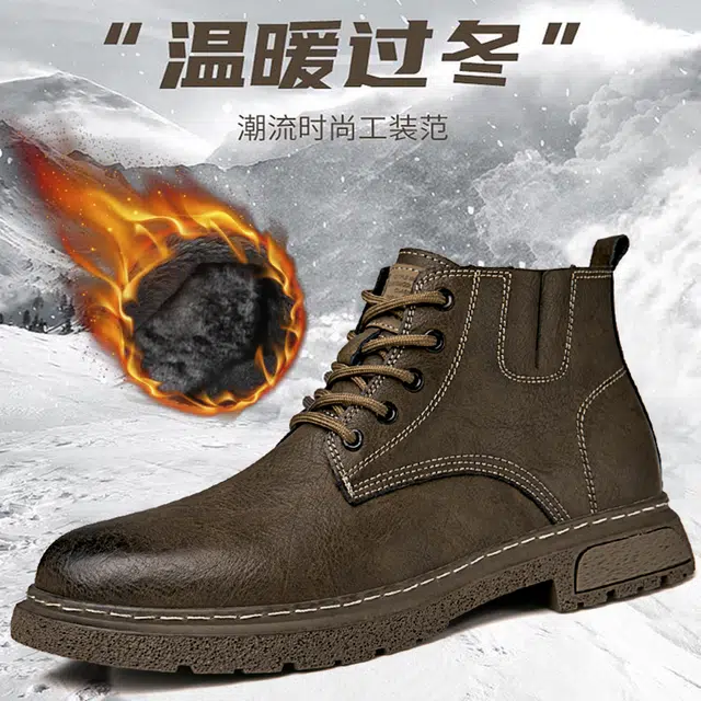 英伦骑士 头层牛皮 加绒柔软舒适潮流百搭 短筒 马丁靴 男款 卡其色