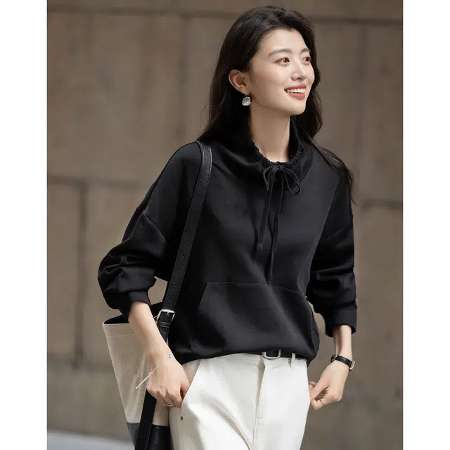 【dme】 秋季运动风博主立领抽绳小个子简约舒适纯色设计时尚百搭柔软极简主义卫衣 女款