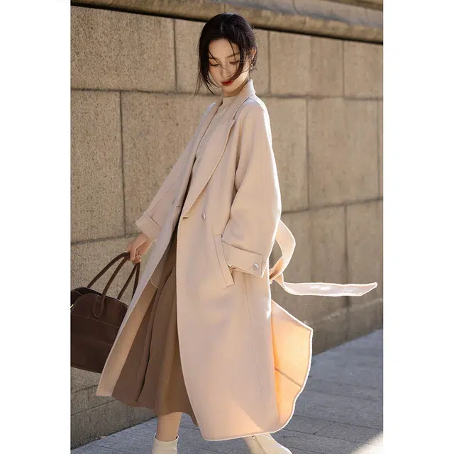 【dme】 冬季老钱翻驳领双排扣长款气质遮肉轻奢保暖外套轻盈优雅简约时尚百搭高级感精致温柔休闲大方得体小个子宽松显瘦大衣 女款