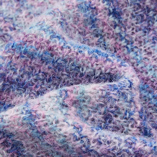 【dme】 冬季段染纱线撞色圆领线衫条纹宽松秋季长袖上衣复古舒适柔软慵懒风花边装饰时尚简约百搭休闲针织衫 女款