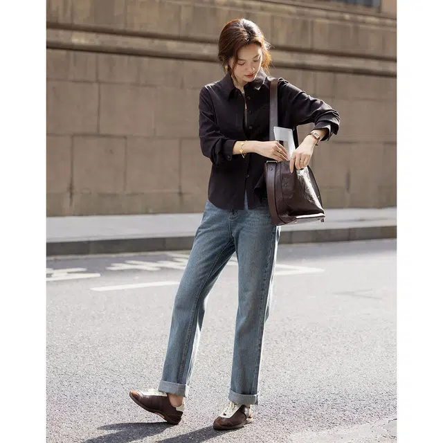 【dme】 冬季复古风保暖磨毛设计感口袋宽松衬衣秋冬长袖上衣简约舒适柔软百搭休闲时尚潮流韩系减龄修身温柔知性高级感衬衫 女款