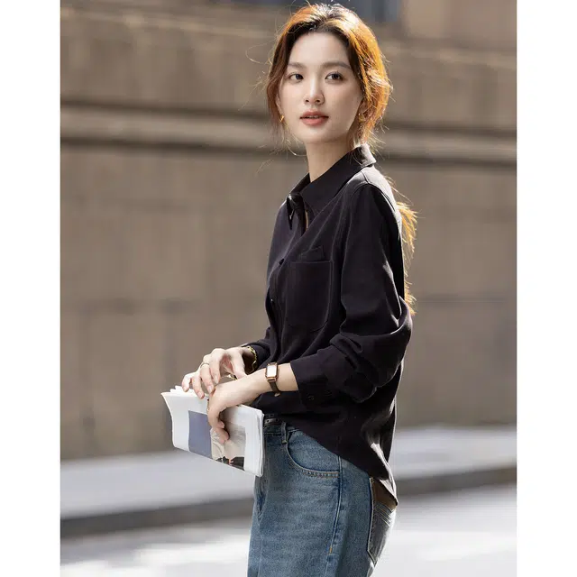 【dme】 冬季复古风保暖磨毛设计感口袋宽松衬衣秋冬长袖上衣简约舒适柔软百搭休闲时尚潮流韩系减龄修身温柔知性高级感衬衫 女款