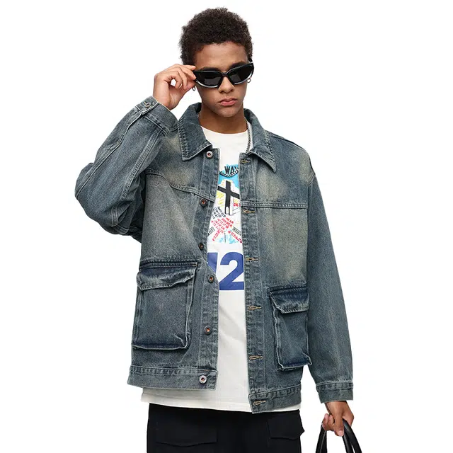 日系与美式融合的复古宽松休闲风牛仔外套 男女同款
