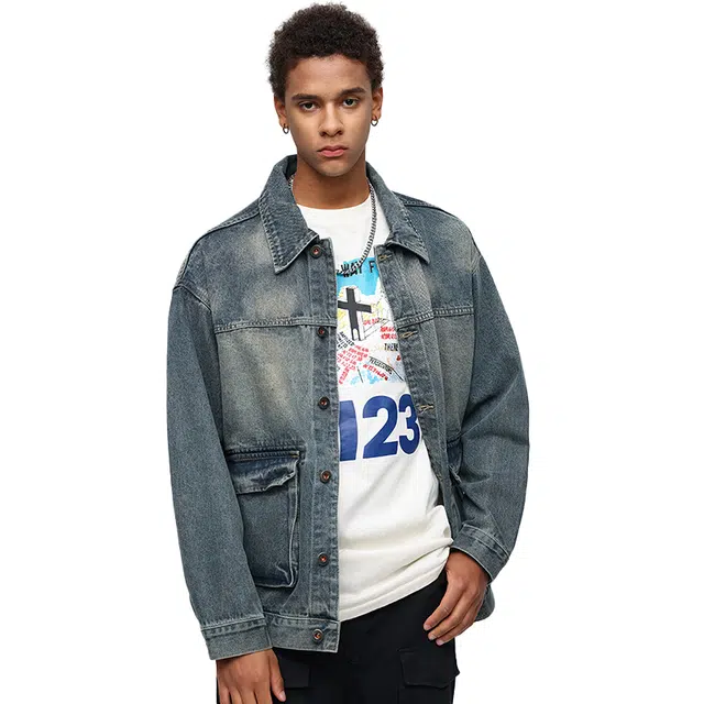 日系与美式融合的复古宽松休闲风牛仔外套 男女同款
