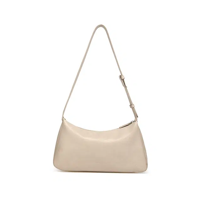 红蜻蜓 高级感学院风通勤百多口袋包工装潮流 牛皮 单肩包 女款 咖啡色/米白色