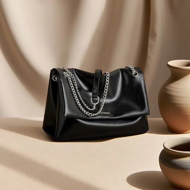 红蜻蜓 链条气质通勤 牛皮 单肩包 女款 黑色