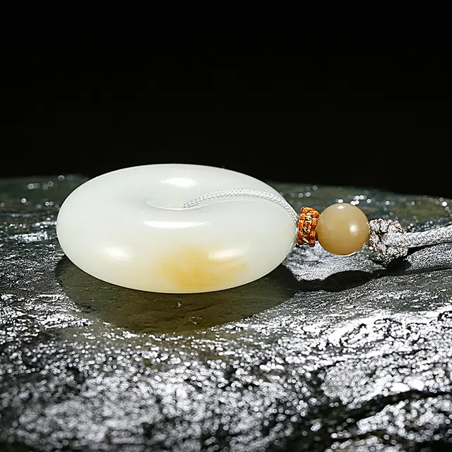 玉说 国潮平安扣吊坠 糖白挂件 大玉扣 平安吉祥#好运 项链 白玉/青白玉 男女同款情侣款