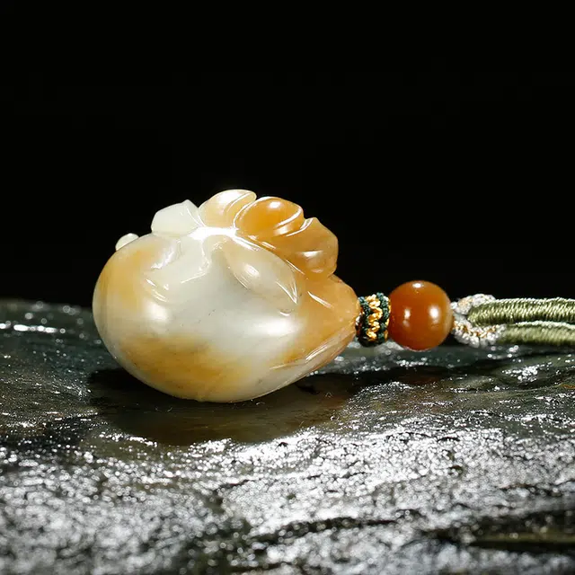 玉说 国潮荷花 糖白青花三色芙蓉花开 和田玉项链 白玉/青白玉 男女同款情侣款