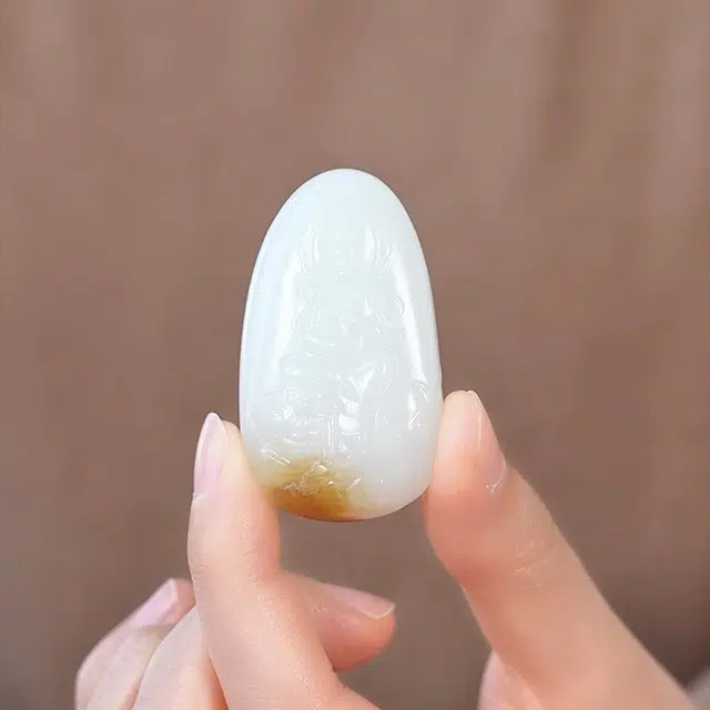玉说 国潮观音玉坠 糖白大象普贤菩萨挂件 和田玉吊坠 白玉/青白玉 男款