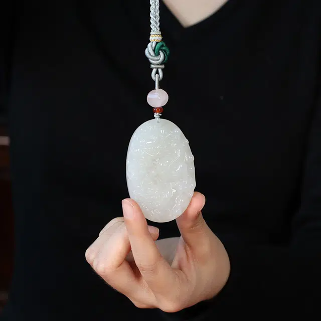 玉说 国潮龙牌 脂白双龙玉牌挂件 龙行天下 项链 白玉/青白玉 男女同款情侣款