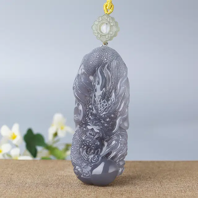 玉说 生肖龙龙行天下 冰烟紫色 和田玉 把件 男女同款情侣款 青玉