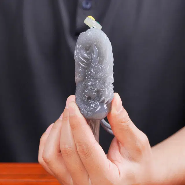 玉说 生肖龙龙行天下 冰烟紫色 和田玉 把件 男女同款情侣款 青玉
