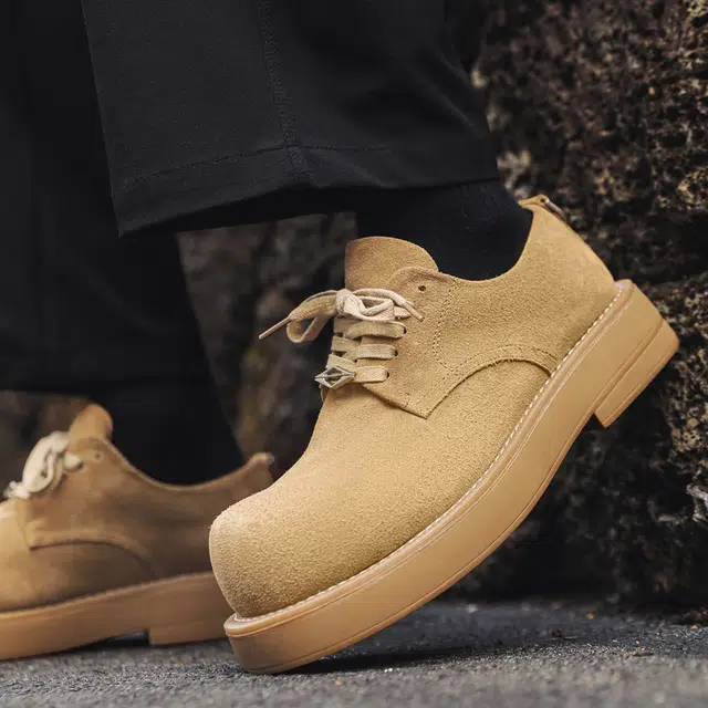 牛反绒皮 美拉德风大头厚底舒适工装大黄靴 休闲鞋 男款 黄色