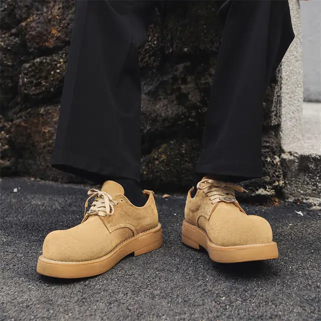 牛反绒皮 美拉德风大头厚底舒适工装大黄靴 休闲鞋 男款 黄色