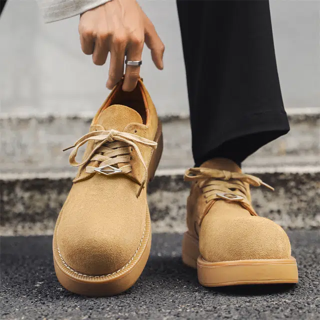 牛反绒皮 美拉德风大头厚底舒适工装大黄靴 休闲鞋 男款 黄色