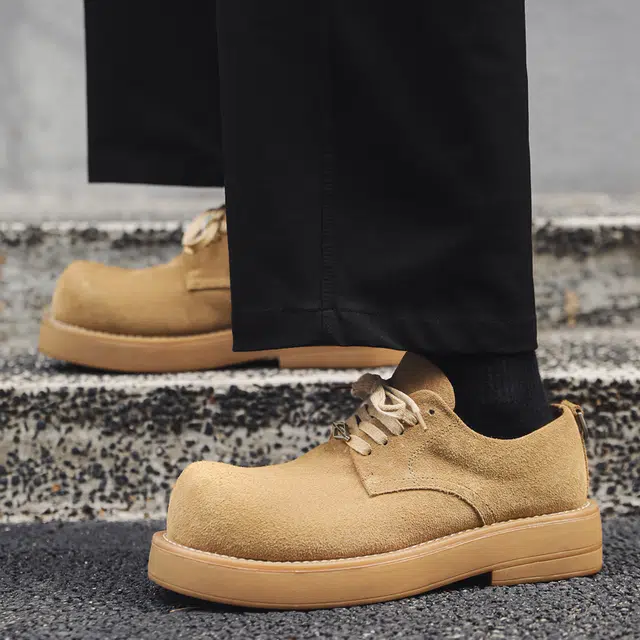 牛反绒皮 美拉德风大头厚底舒适工装大黄靴 休闲鞋 男款 黄色
