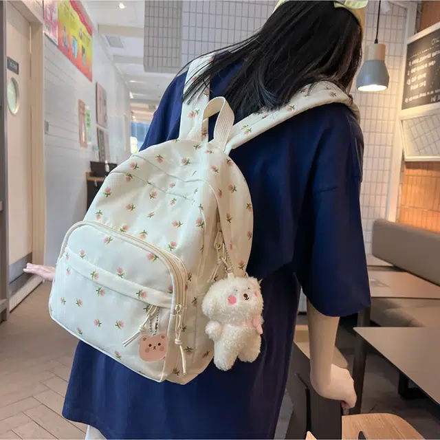 巴朗熊  小碎花双肩背校园风女小清新学生旅行包韩版大容量背包 尼龙 女款 多色