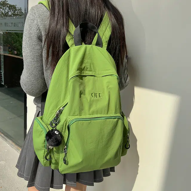 巴朗熊 日系休闲文艺简约纯色褶皱 尼龙 双肩包 男女同款情侣款 多色