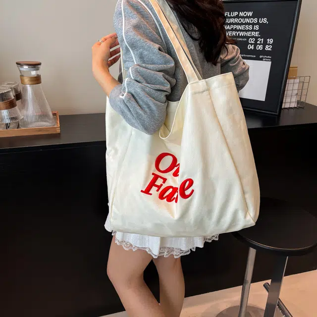 巴朗熊 韩版字母刺绣手提托特包 帆布 单肩包 女款 多色