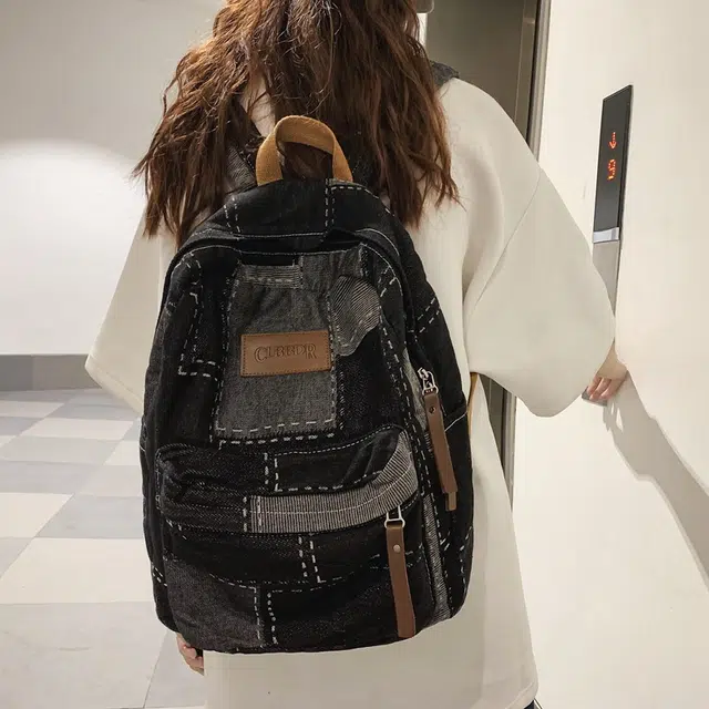 巴朗熊  蓝靛染土布拼接蓝染双肩包男女潮流做旧复古风水洗牛仔布出游背包
