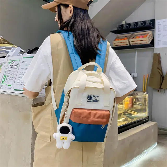 巴朗熊 时尚通勤撞色 尼龙 双肩包 常规 男女同款情侣款 黑/白/米/蓝色
