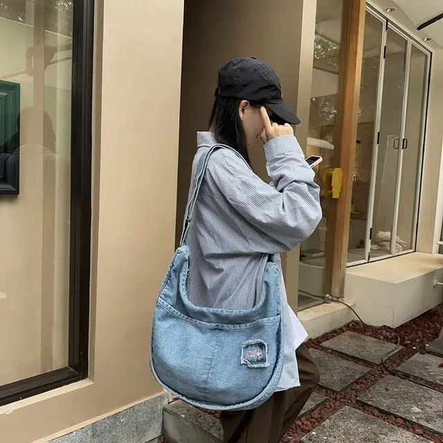 巴朗熊  单肩包韩版复古牛仔布背包百搭休闲用斜挎包