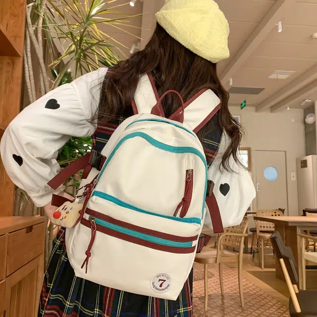 巴朗熊 初中生大容量校园休闲简约运动旅行 尼龙 背包电脑包双肩包 常规 男女同款情侣款 白、黑、红、粉、卡其