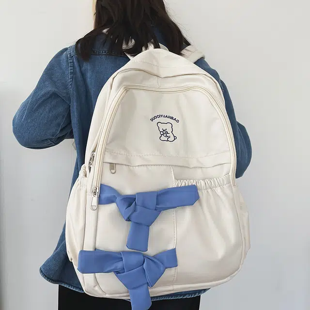 巴朗熊  双肩包日系小熊蝴蝶结学生书包韩版小清新撞色简约背包多色尼龙
