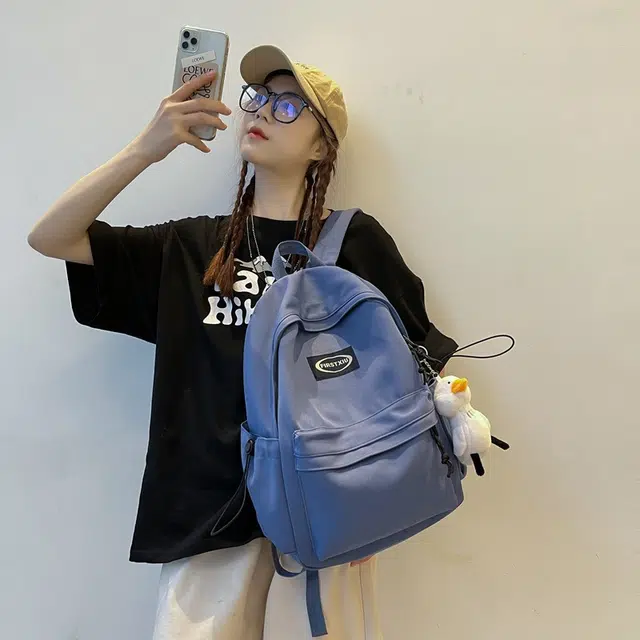 巴朗熊  简约纯色森系原宿大容量休闲防泼水 尼龙 双肩包 男女同款情侣款 多色