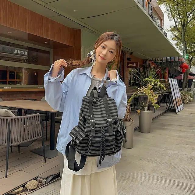 巴朗熊 大容量时尚潮流百搭 棉 双肩包 常规 女款 黑色/杏色